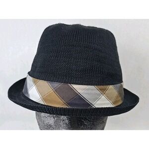 RVCA Men's Black Knit Fedora Hat Plaid Band Trilby Skate Surf Style Men's L/XL